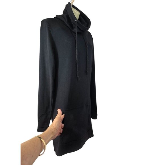 Lily Lottie Long Black Drawstring High Neck Sweatshirt Sz S Kangaroo Pocket NEW - Picture 1 of 10